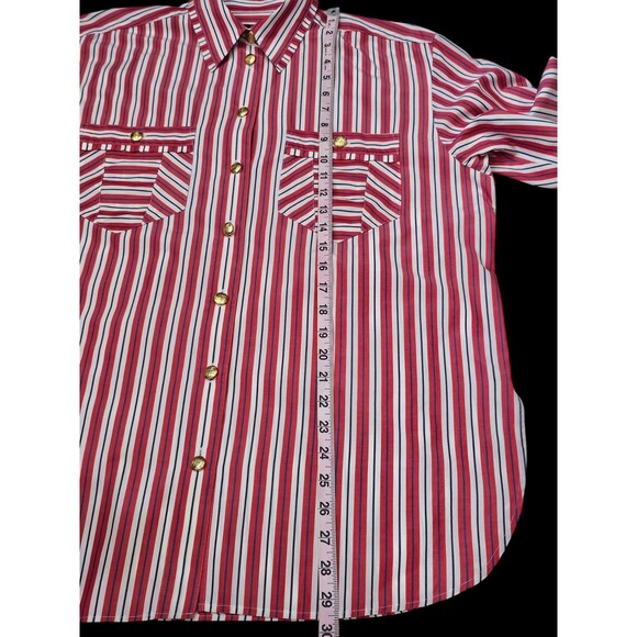 Vintage 90s Escada Sport Shirt Womens M Striped Gold Logo Buttons Pockets Blouse - Picture 10 of 13